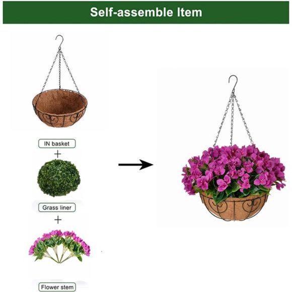 Artificial Flowers Hanging Basket for Outdoor Indoor, Fake Hanging Plant Silk - Picture 4 of 6